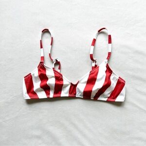 SOLID & STRIPED Red and White Striped Bikini Top - Size small